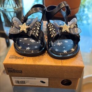 Mini Melissa Black Sandals with Bows and Straps